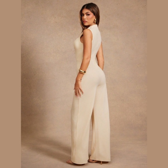 SHEIN Brown Taupe Wide-Leg Jumpsuit Sleeveless Cutout Chic Minimalist | Size 4 * - Picture 3 of 8